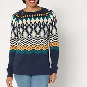 Denim & Co. Adaptive Nordic Jacquard Crew Neck Sweater